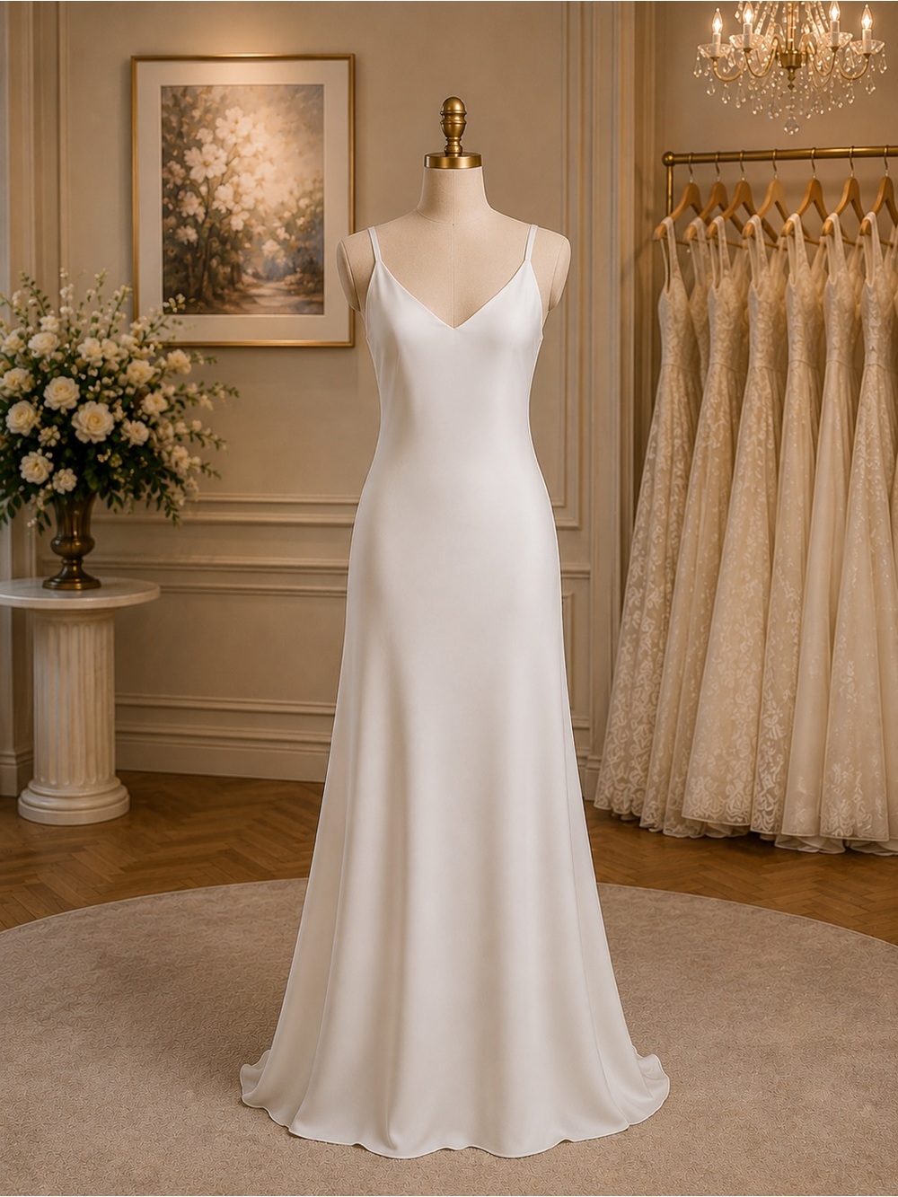 Miss.Veil Elegant White Crepe Wedding Dress, Size 10